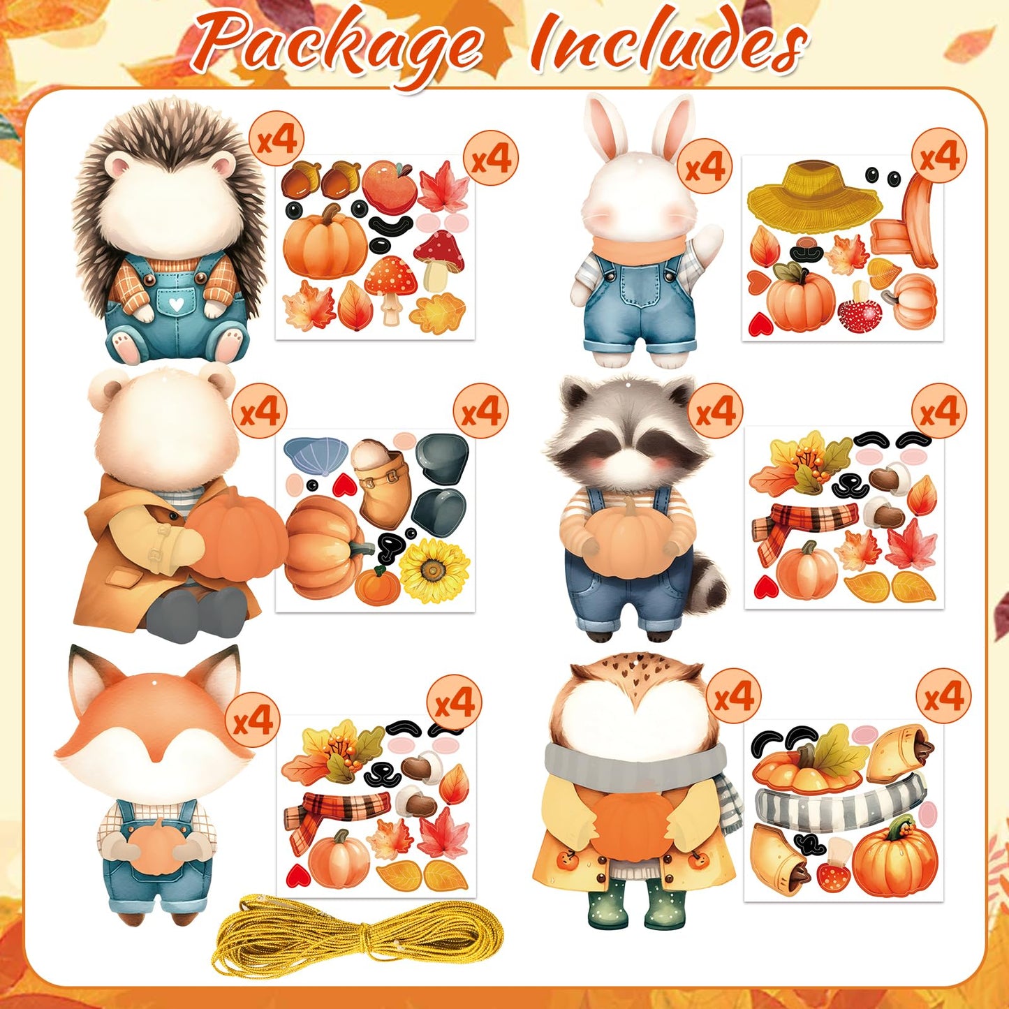 Treasure Cove Fall Craft Kits for Kids Make Your Own Fall Animal Stickers DIY Autumn Ornaments Autumn Animals Craft Sticker for