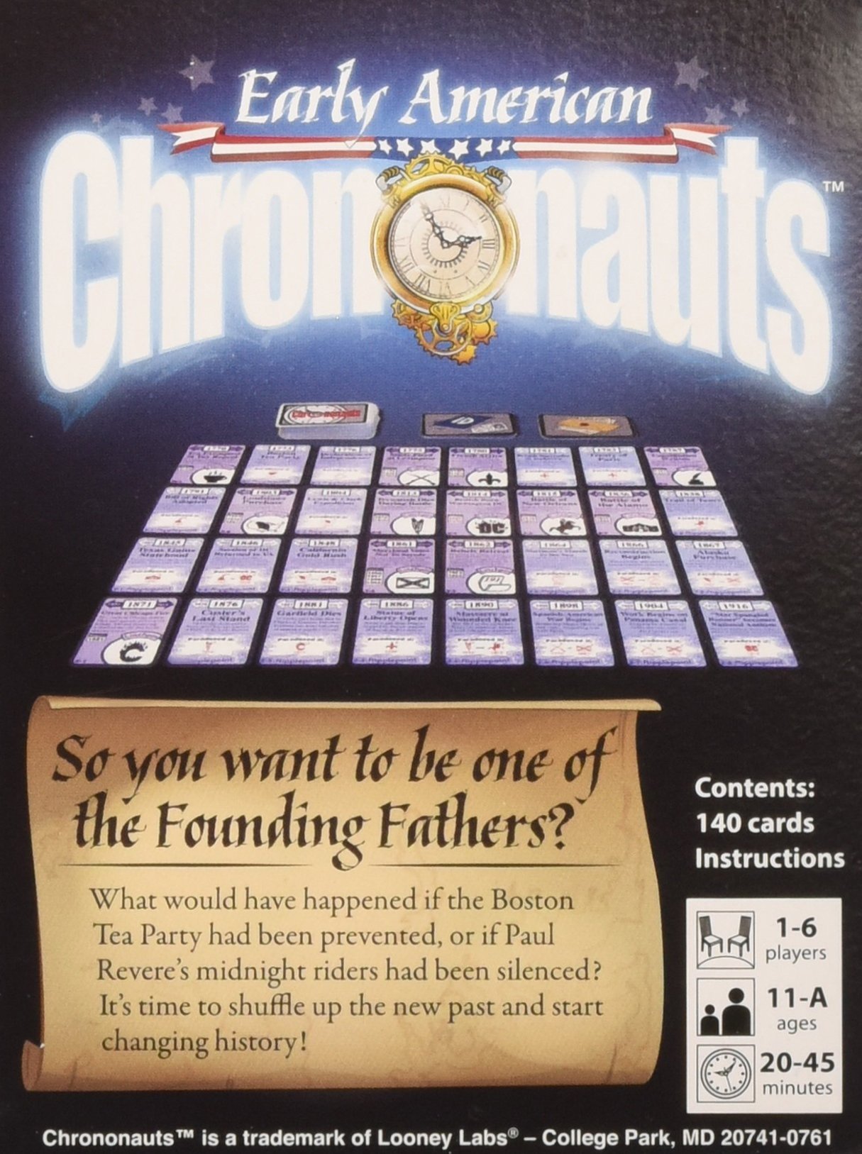 Looney Labs Early American Chrononauts Card Game - Travel Through Time and Change History