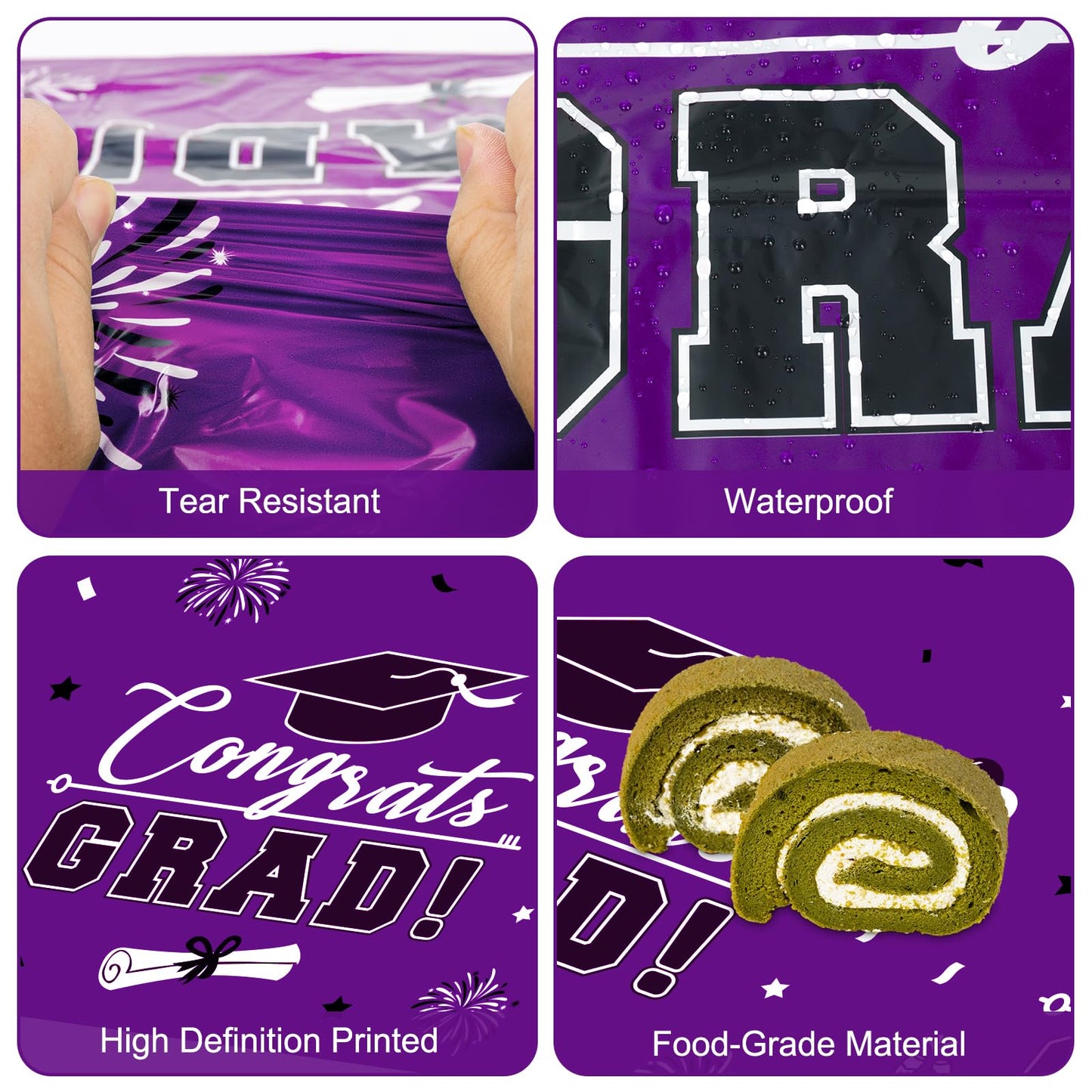 3 Pcs Graduation Tablecloth - Congrats Grad Table Cloth For Class Of 2024, Disposable Plastic Rectangle Grad Table Cover For Graduation Party Decorations 2024 And Party Supplies, 54 X 108 Inch, Purple