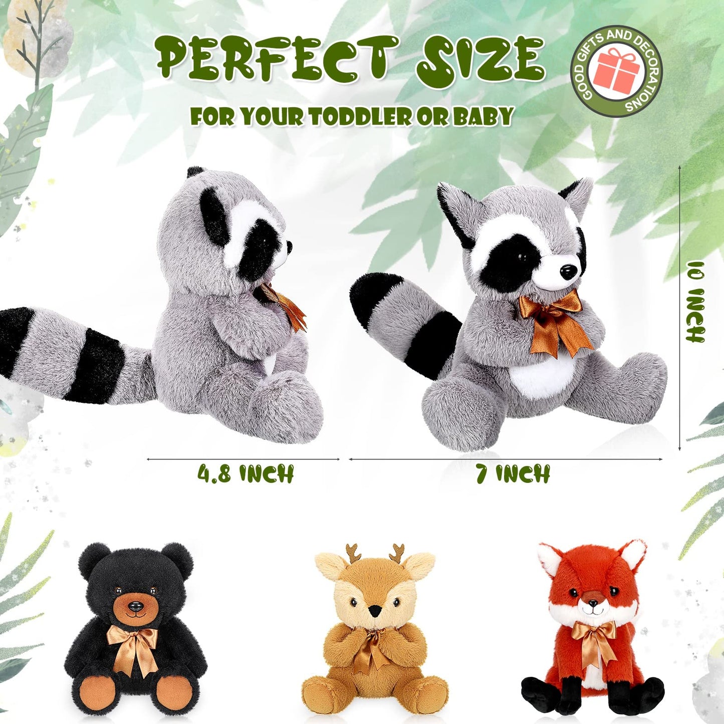Zomiboo Woodland Stuffed Animal Toy Set - 4 Piece Plush Jungle Animals, Black