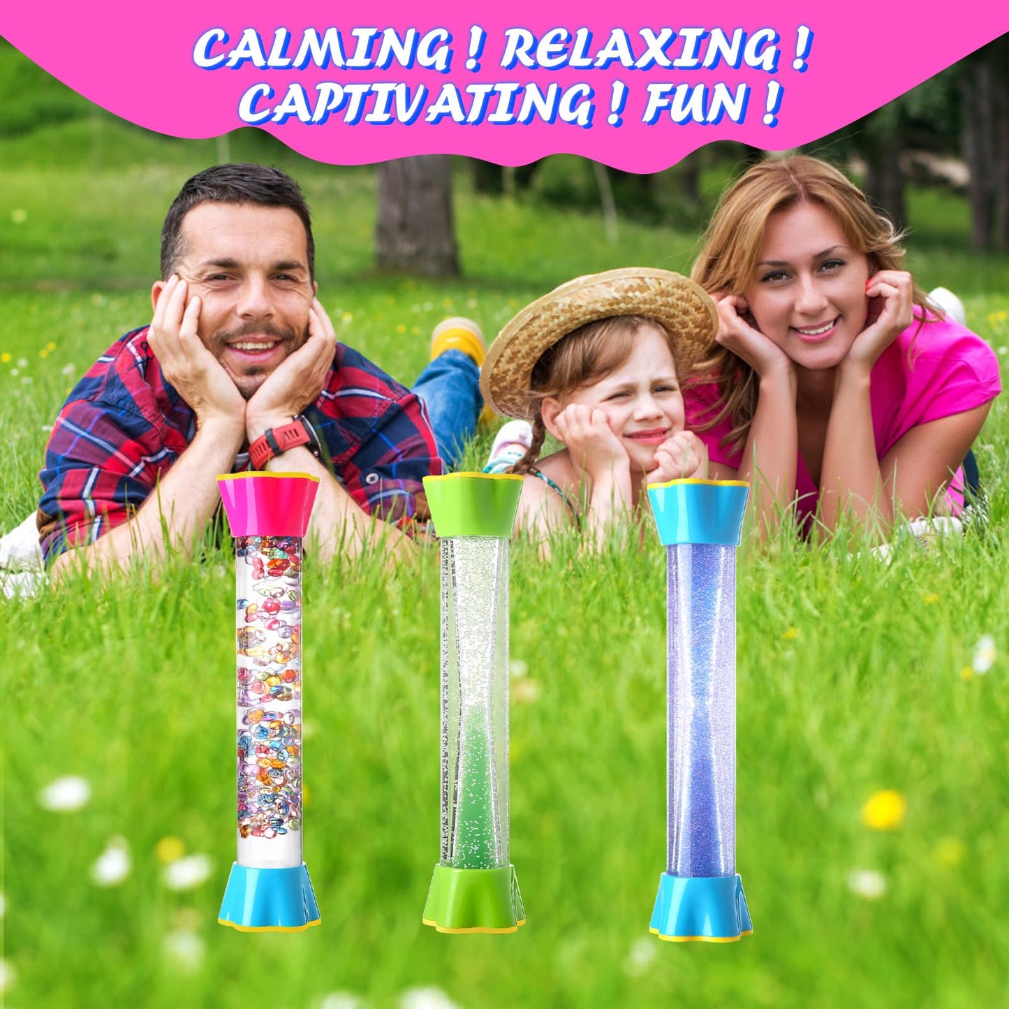 Cucue Sensory Fidget Tubes Set - Calming Toys For Kids - With Glitter Bottle, Gravity Spinner, Bubble Drop Spiral Hourglass - Pr