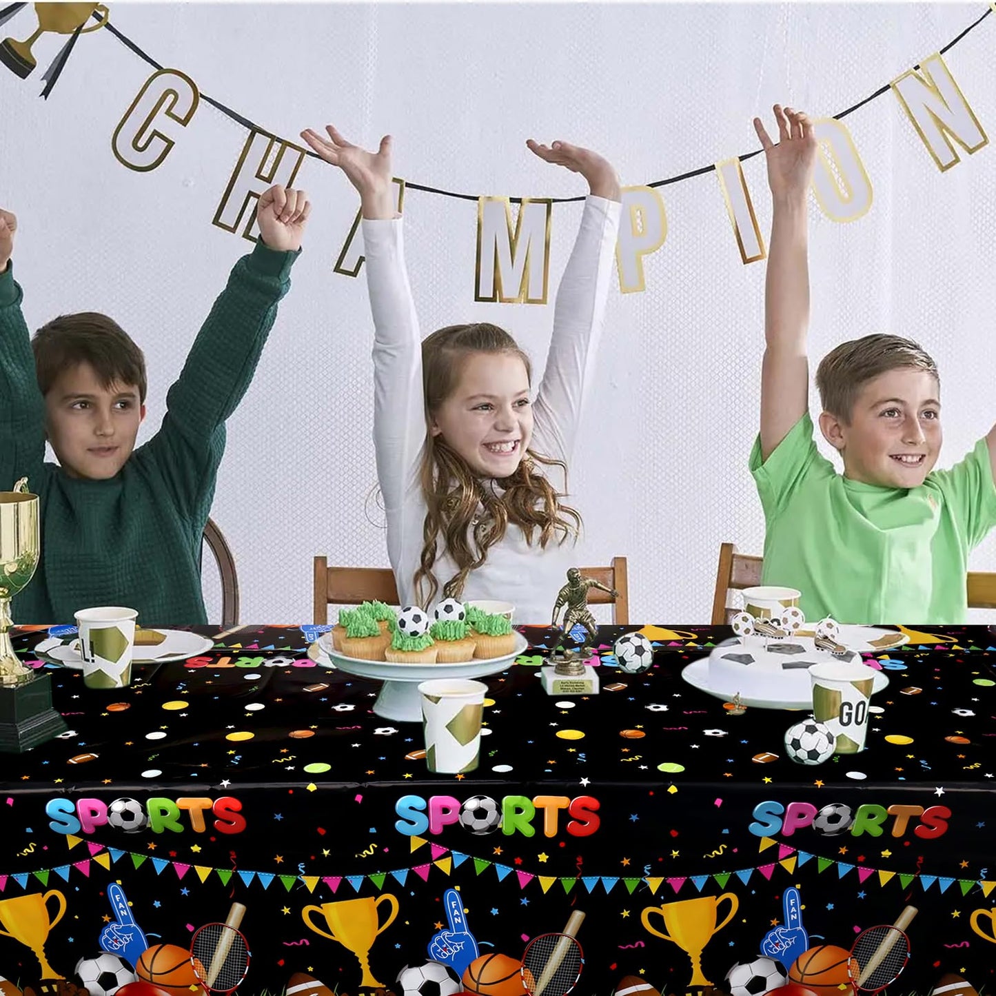 4 Pack Sports Themed Party Decorations - Baseball Basketball Football Soccer Tablecloth For Sports Birthday Party Supplies, Supe