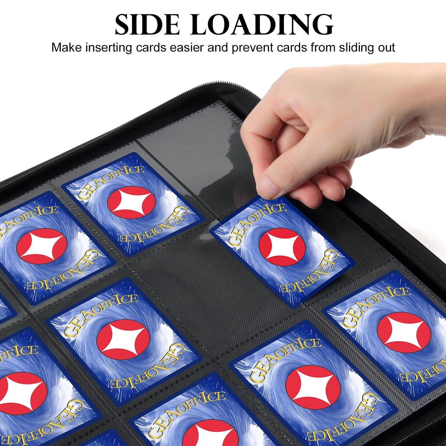 GEAoffice Trading Card Binder 12 Pocket Hold 720 Cards  enhanced PU Cover Zipper Collection Binder  Ringless Sturdy Side Loading Card Album Folder for YuGiOh  MTG  TCG  Game & Sports  Non-PVC  Black