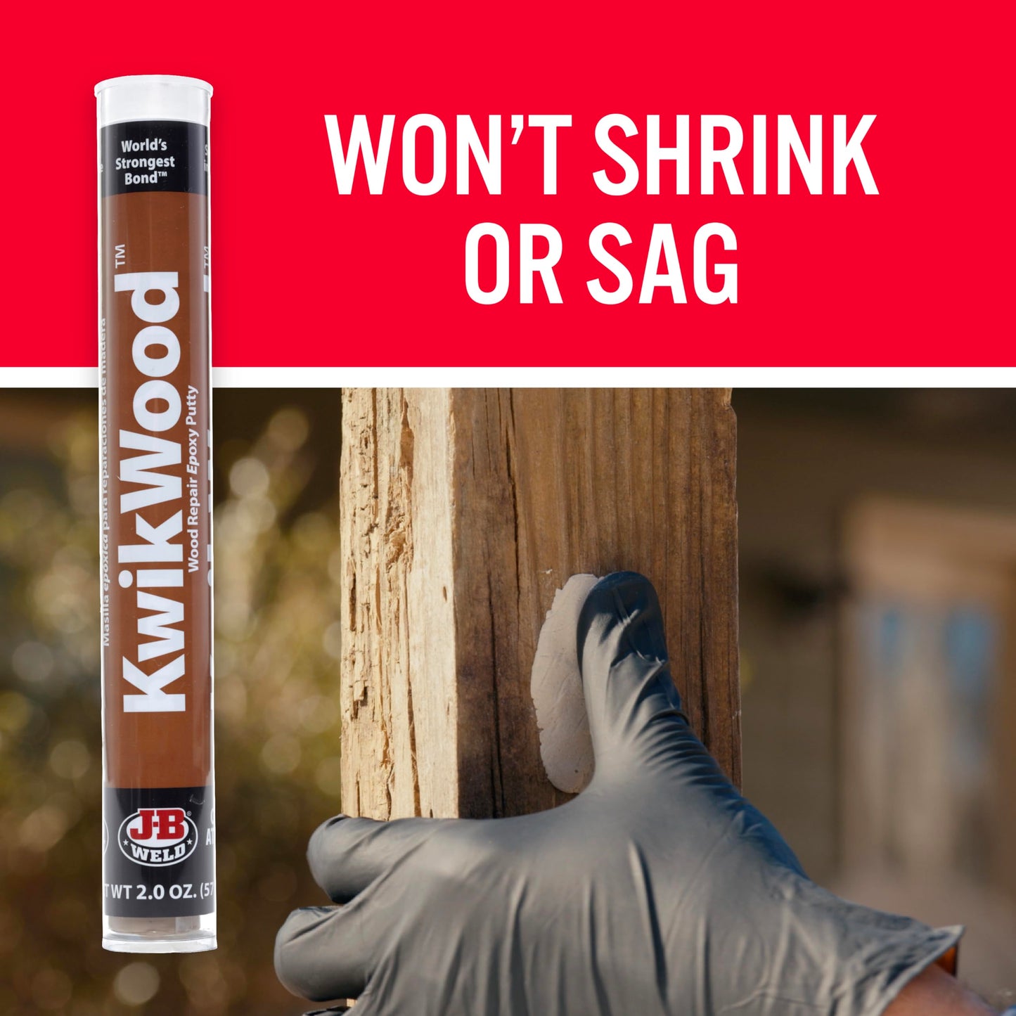 J-B Weld 8258 KwikWood Wood Repair Epoxy Putty Stick-7 inch, Beige