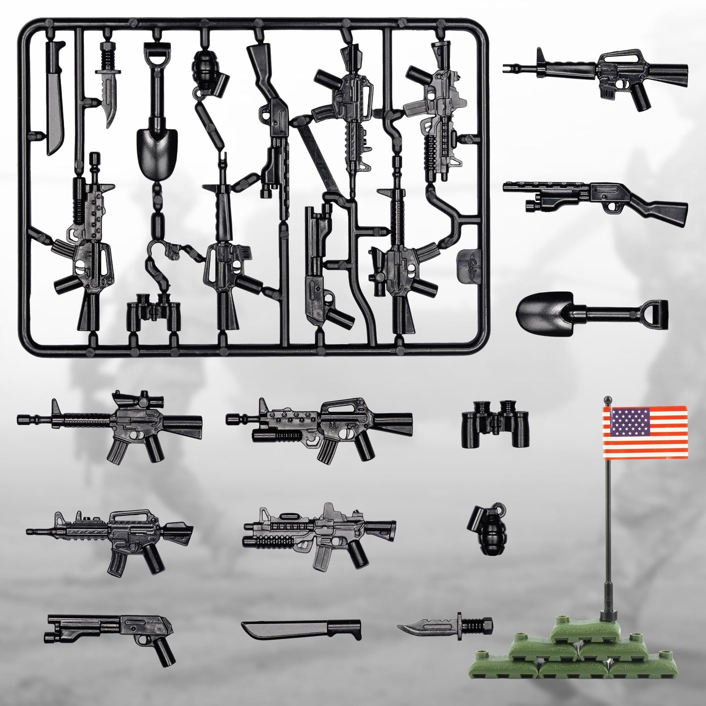 MaozyHomie 54 Pcs Military U.S.  Pack - U.S.-Vietnam War Toy Set - Compatible with Major Brands  3 Years and Up