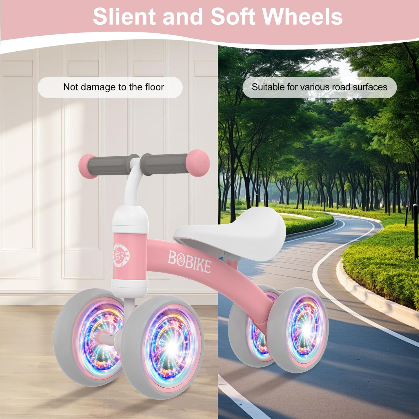 Baby Balance Bike Toys For 12-36 Months Kids Toy Boy And Girls Gifts Toddler Best First Birthday Gift Children Walker No Pedal Infant 4 Wheels Bicycle (Colorful, Pink-Light)