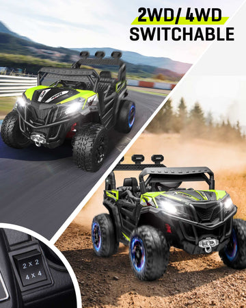 Anpabo 24V 4Wd Ride On Car Truck W/Remote Control, 2Wd/4Wd Switchable Kids Utv, 4 Shock Absorbers, 19'' Spacious Seat, Soft Star