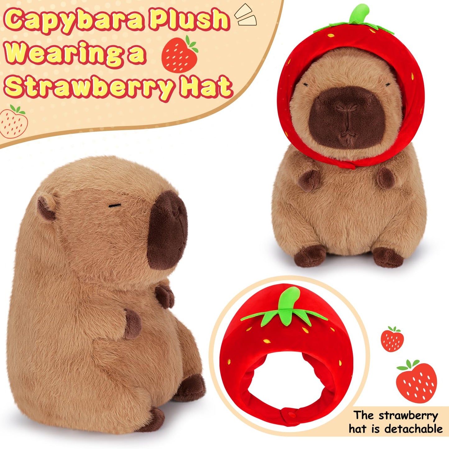 Achwishap Capybara Plush,Cute Plushies Capybara Stuffed Animal,Capybara Plush Toys,Kawaii Plush Stuffed Toy With Strawberry Hat