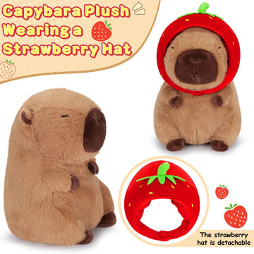 Achwishap Capybara Plush,Cute Plushies Capybara Stuffed Animal,Capybara Plush Toys,Kawaii Plush Stuffed Toy With Strawberry Hat