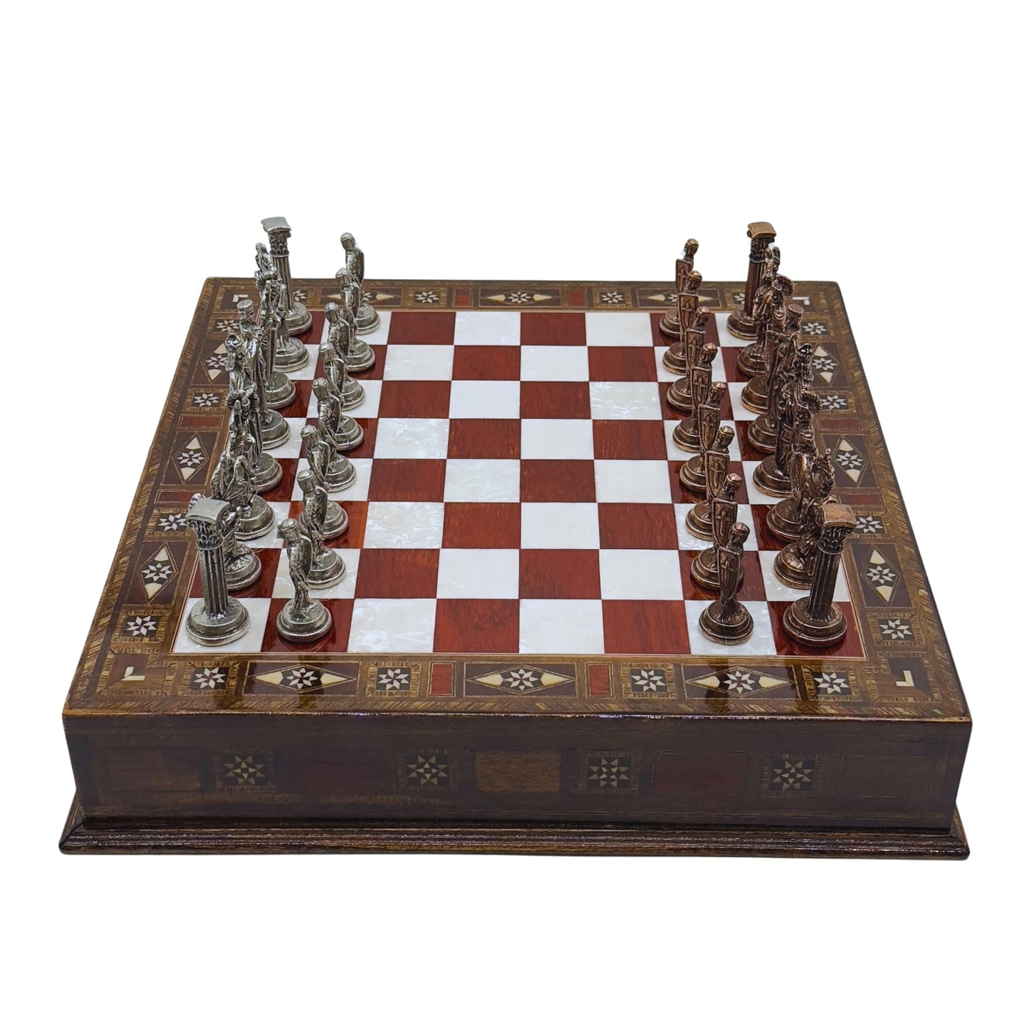 15 Handmade Chess Set With British Army Metal Chess Pieces, Luxury Storage Chess Board, For All Ages, Ideal For Father, (Rose)