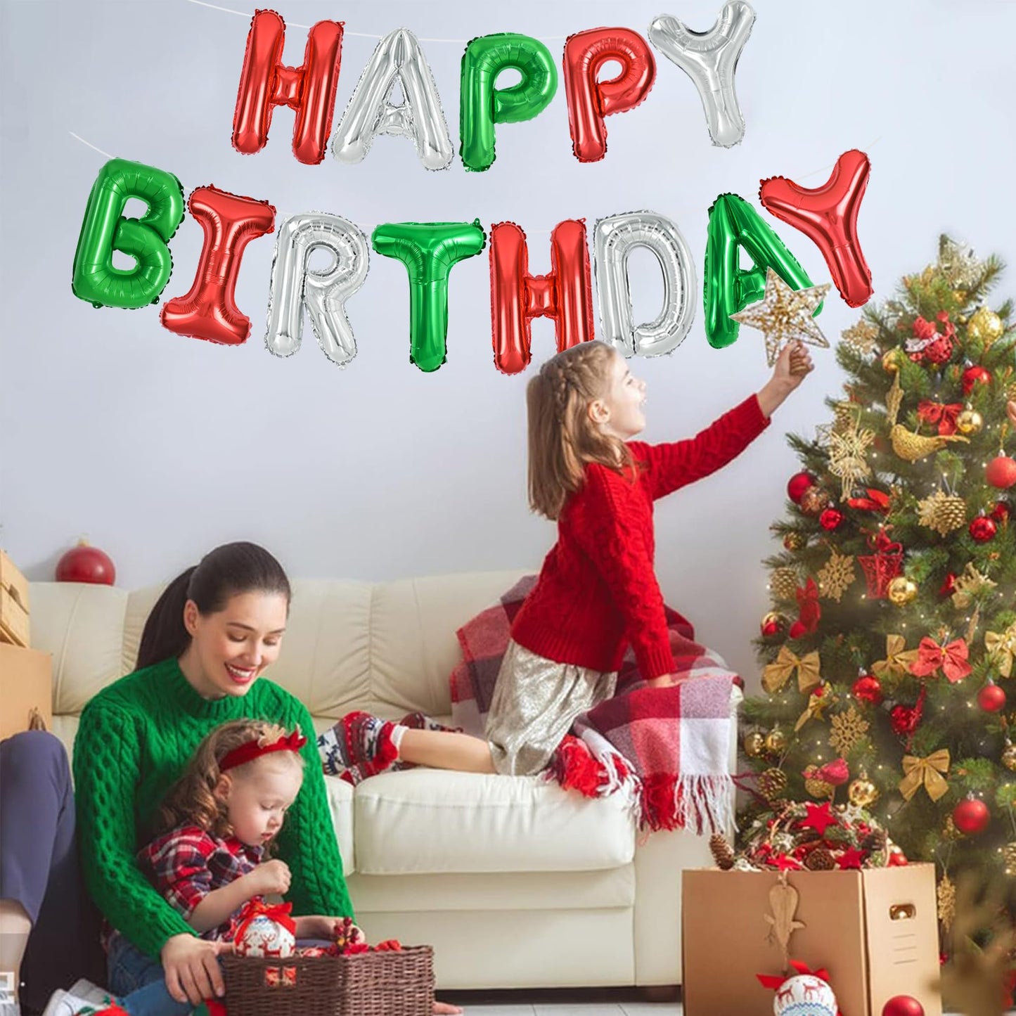 TONIFUL Mylar Foil Birthday Banner, 16 Inch Red Green Silver Happy Birthday Sign for Kids & Adults Party Decorations