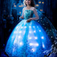 Uporpor Magical Princess Dress Up Clothes With Cape For Little Girls Halloween Costume Toddler Kids Led Birthday Light Up Dress Party, Blue 110