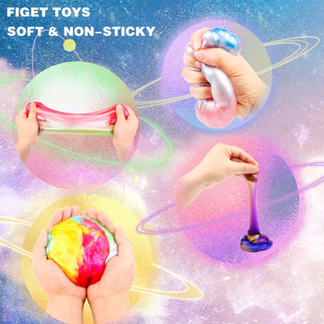 4 Pack Galaxy Slime Kit Party Favors for Kids  Non Sticky Wet Stress & Anxiety Relief Slime Bulk for Boys Girl Cute Stuffers Super Soft Sludge Toy
