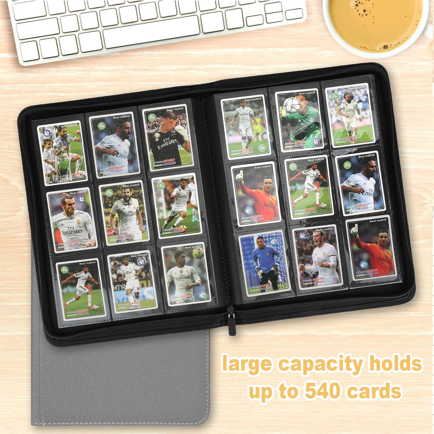 Trading Card Binder 9 Pocket  GERMUN PU Cover Card Binder for 540 Cards  enhanced Trading Card Collection Binder  Double Sided Pocket Card Album for MTG  TCG (Grey)