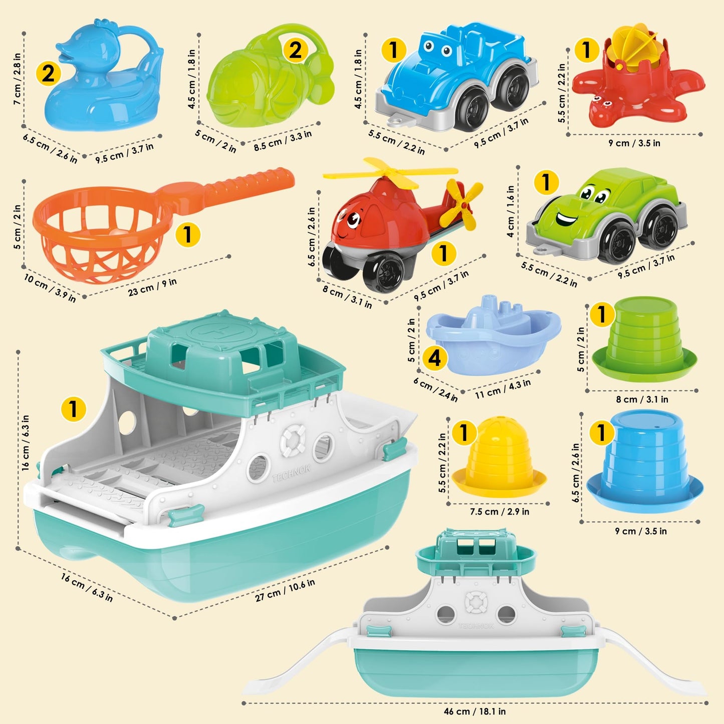 Ferry Boat Toys Set With Helicopter 2 Cars | Baby Bath Toys For Toddlers With Stacking Cups | Baby Water Toy With Bath Boats Tra