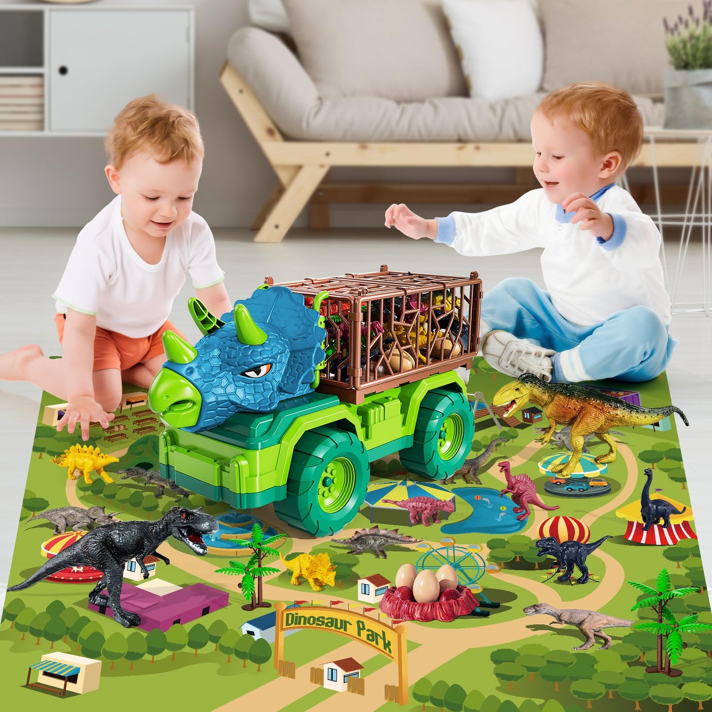 Jukudahu Dinosaur Truck Toy For Kids 3-5 Years - Dinosaur Toys For Kids 3-5 Triceratops Transport Car Carrier Truck Toy 8 Dino F