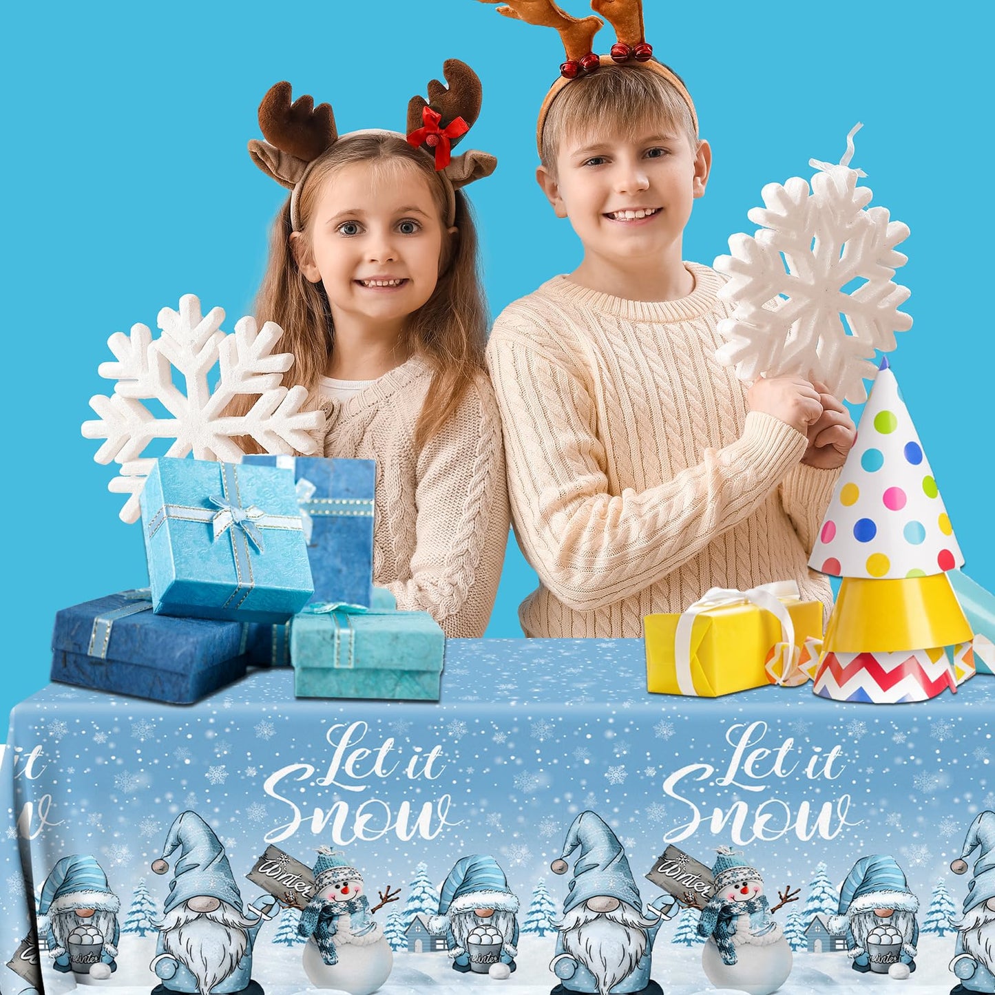 3Pcs Winter Gnome Tablecloth, Christmas Snowflake Tablecloth, Let It Snow Rectangle Winter Wonderland Tablecloth For Winter Holi