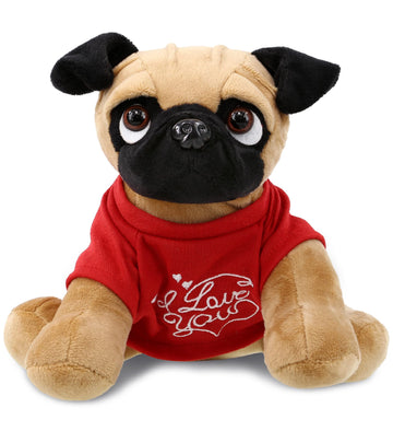 Dollibu I Love You Valentine Plush Pug Dog - Cute Soft Cuddly Stuffed Animal With Red Heart Shirt For Valentines Day, Birthday P