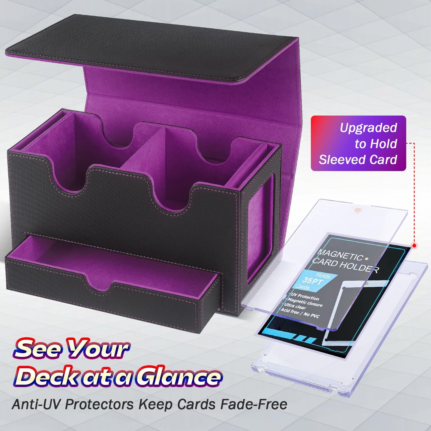 Mtg Deck Box With 2 Commander Display, Commander Deck Box Fits 320+ Single Sleeved Cards, Deck Box Mtg With Dice Tray, Magnetic