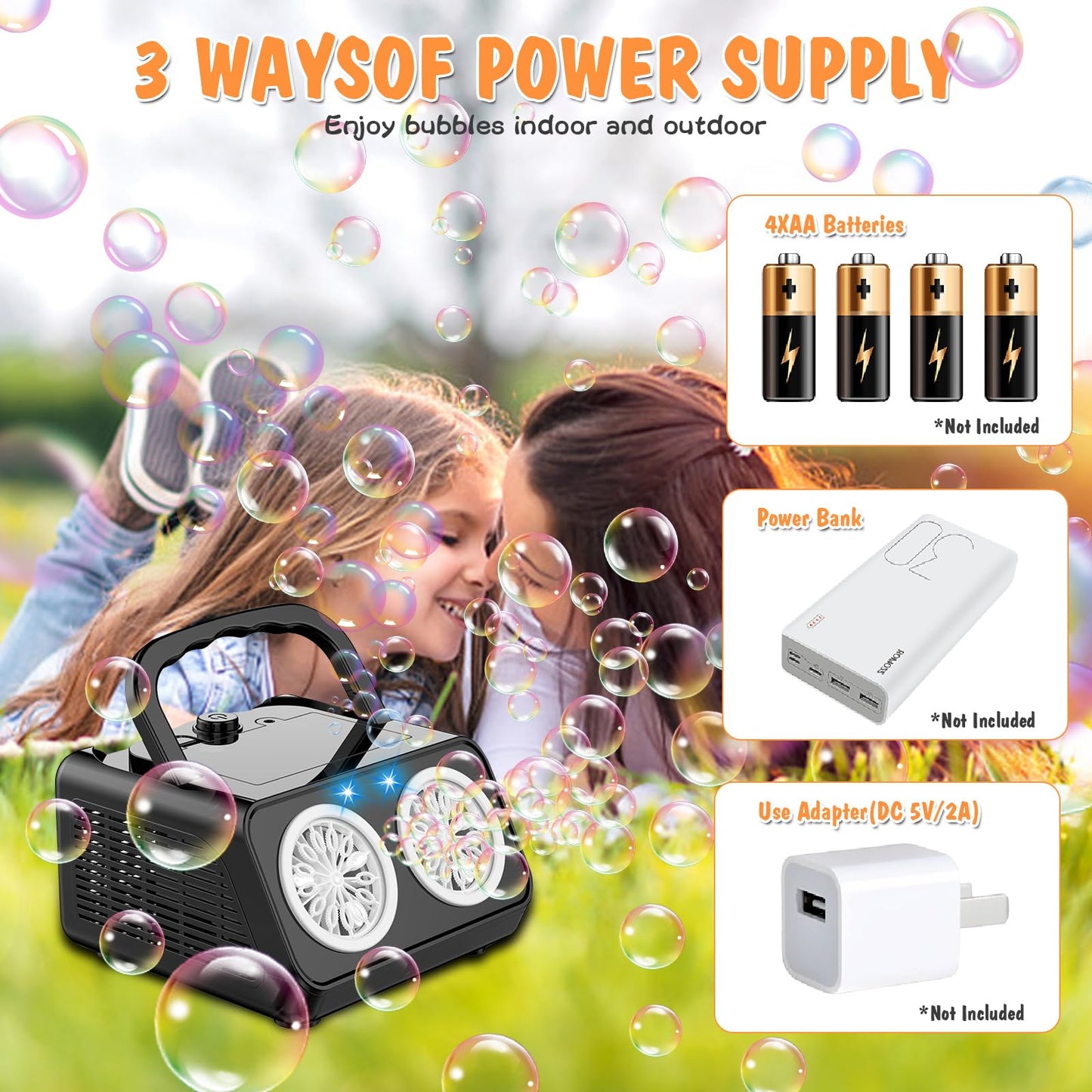 Bubble Machine, Automatic Bubble Machine For Kids 20000+ Bubbles/Minutes, Portable Bubble Machin E Battery Operated With 2 Fans,