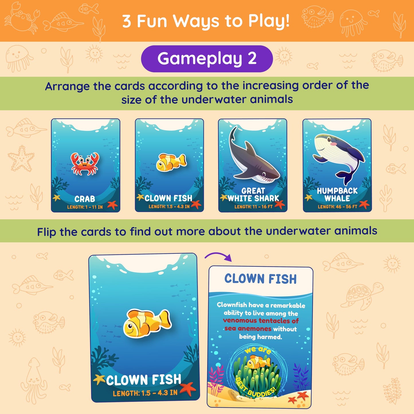 Jumbo 70 Piece Round Floor Puzzles For Kids Ages 3-5, 6-8, Large Jigsaw Puzzle About Underwater Animals Oceans Sea Creatures, 20