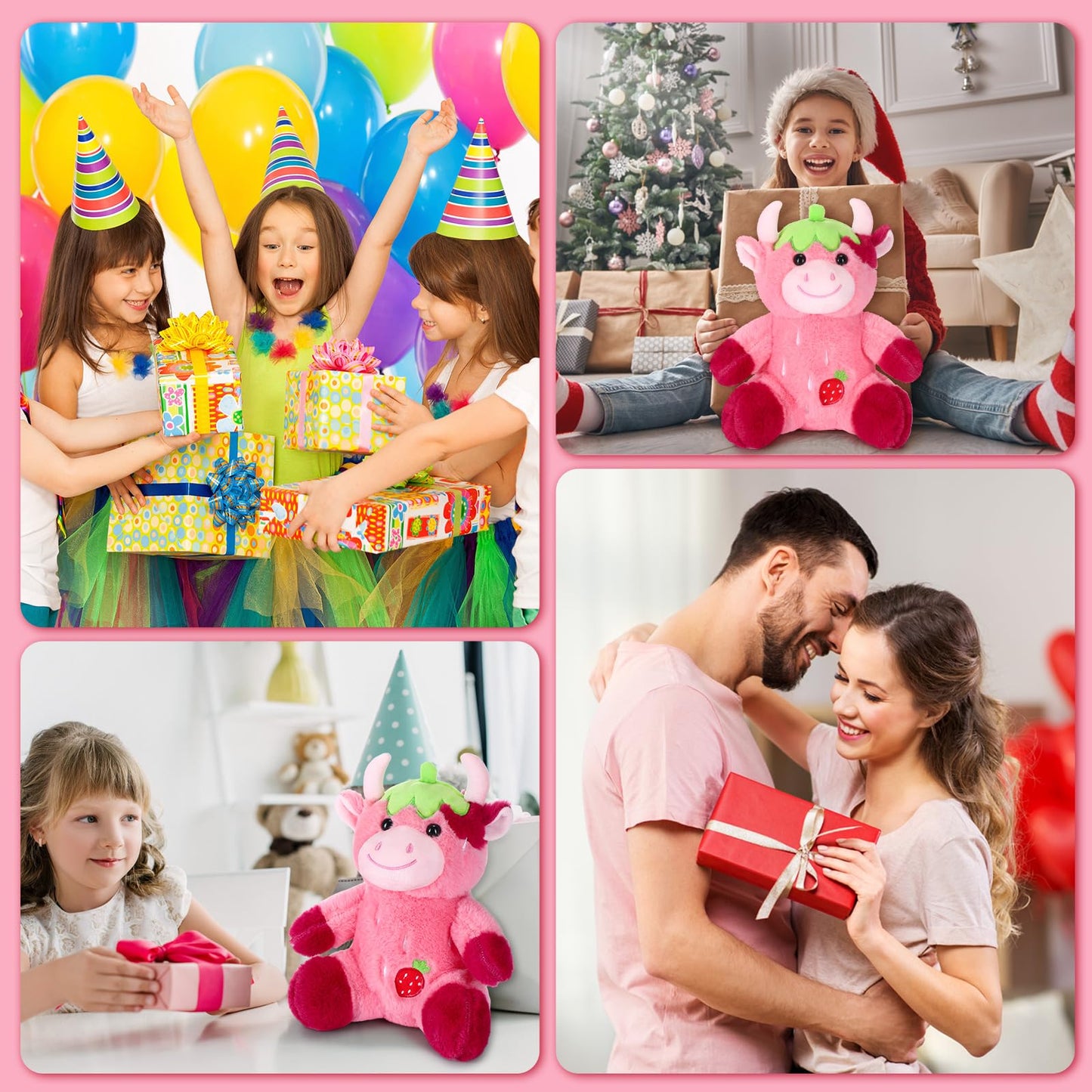 Hydren Pink Cow Stuffed Animal 9.8'' Soft Cute Strawberry Plush Animal Toy For Boys Girls Kids Toddlers Valentine'S Day Birthday