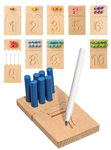 Bimi Boo Montessori Counting Pegs And Number Tracing Boards For Kids - Wooden Math Toy For Toddlers And Preschoolers - Math Manipulatives For Kindergarten (55 Pegs, 10 Boards, 1 Pen)