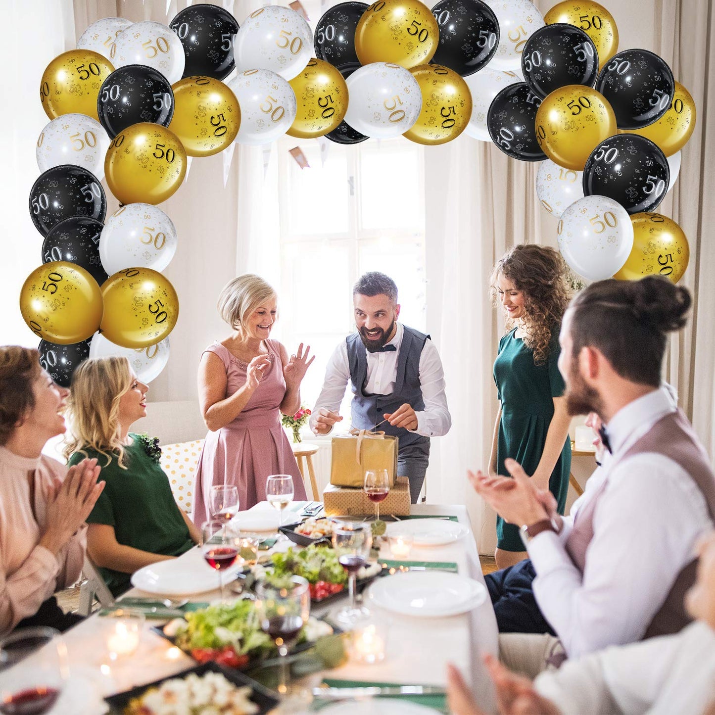 45 Piece 12 Inch Birthday Party Latex Balloons Birthday Anniversary Party Decoration White Gold Black Theme Party Balloon For Birthday Party Supplies Indoor Outdoor Decor (50Th)