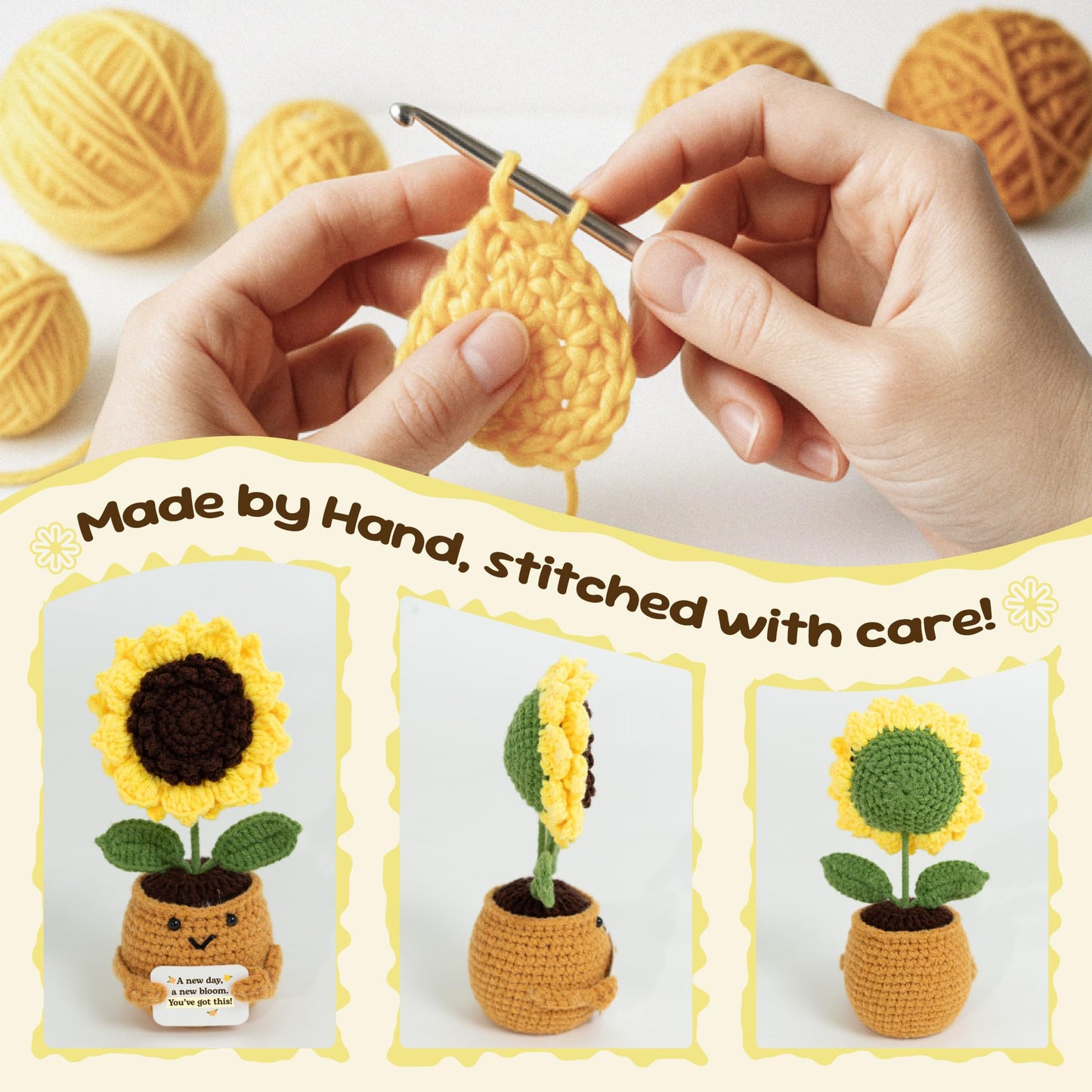 Thegifty Emotional Support Crochet Sunflower Doll - Handmade Encouragement Gift For Women, Friends, Students, Coworkers - Positi