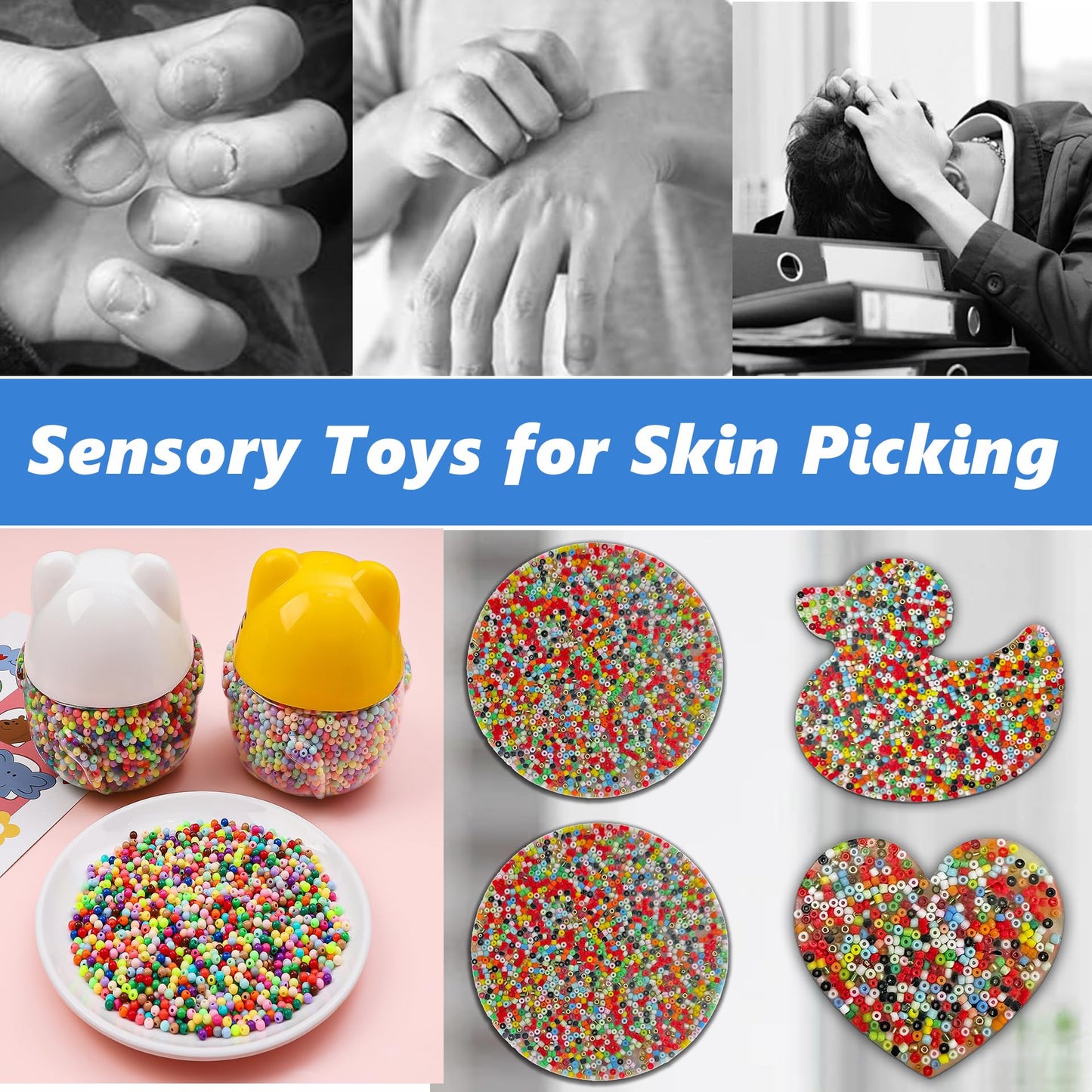 Picky Pad Skin Picking Fidget Toy, Silicone Big Picking Fidget Pad More Beads Duck Shape Trichotillomania Toys for Skin Pickers