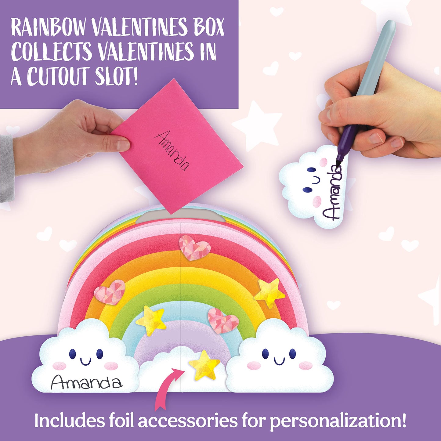 Peaceable Kingdom Valentines Box for Kids, Valentines Day Box Kit for Valentines Cards for Kids Classroom - Rainbow Mailbox Kit