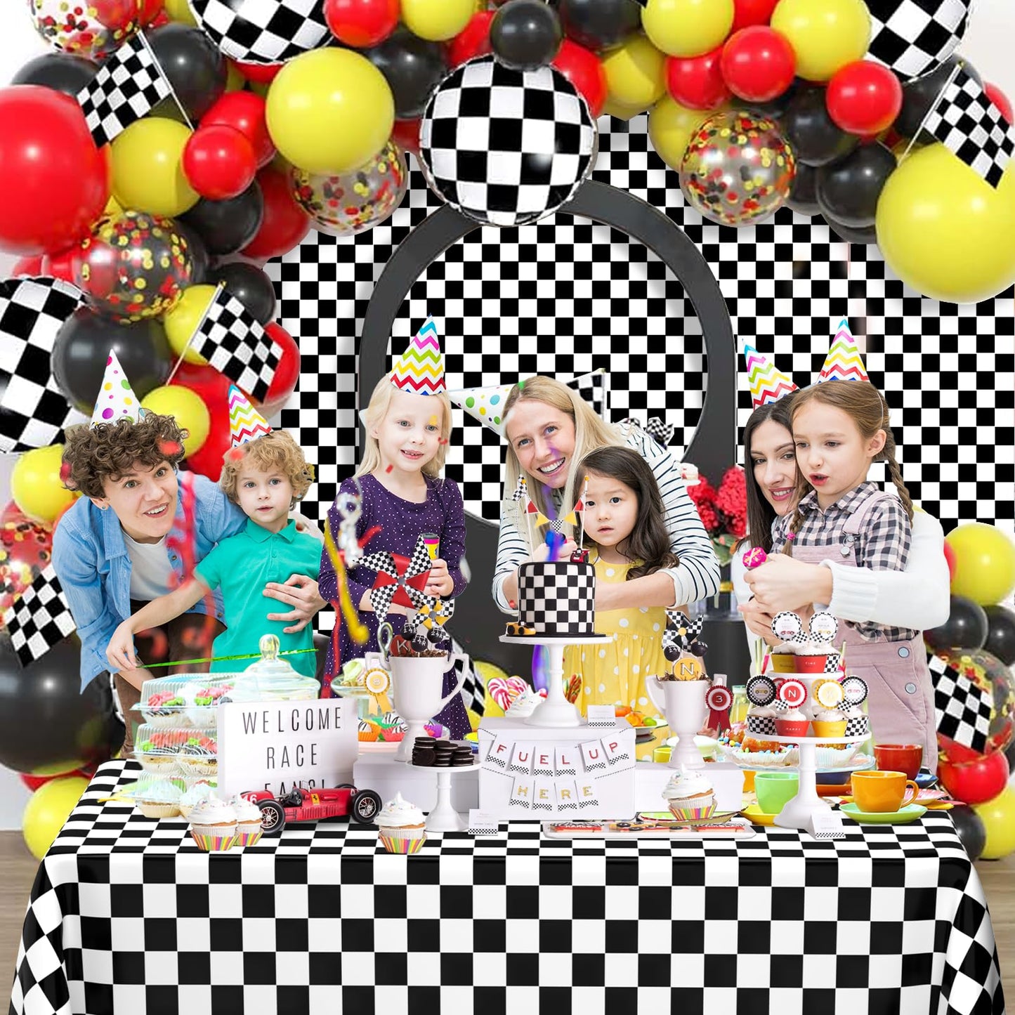 Wnink 2 Pack Black And White Checkered Disposable Tablecloth Race Car Theme Party Table Cloth, Black Checkered Tablecloth For Ra