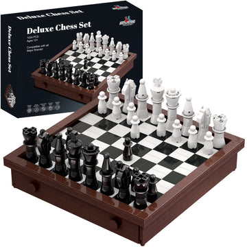 Apostrophe Games Building Block Chess Set - 1,024 Pcs, Black Plastic Pieces & Board, Model 4801, Compatible with Major Building Block Brands