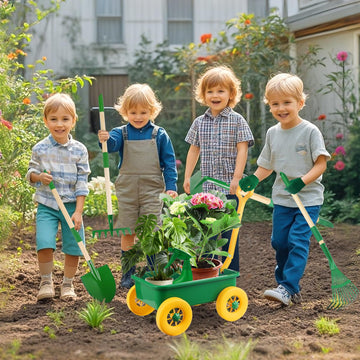 Duckura Kids Gardening Tools Set - 7Pcs Wheelbarrow Set Outdoor Toy For Kids With Shovel, Rake, Leaf Rake, Yard Digging Weed Toys, Easter Birthday Gifts For Boys Girls Age 3 4 5 Years Old(Yellow)