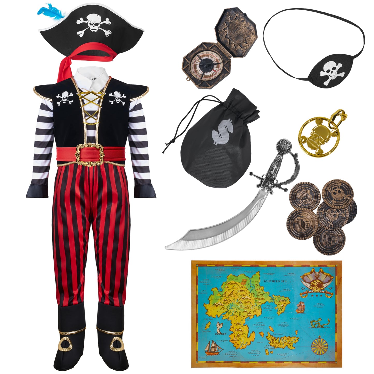 Spooktacular Creations Halloween Child Boy Pirate Fierce Captain Costume w/Accessories for Kids Halloween Dress Up Themed Parties (3T (3-4 yr))