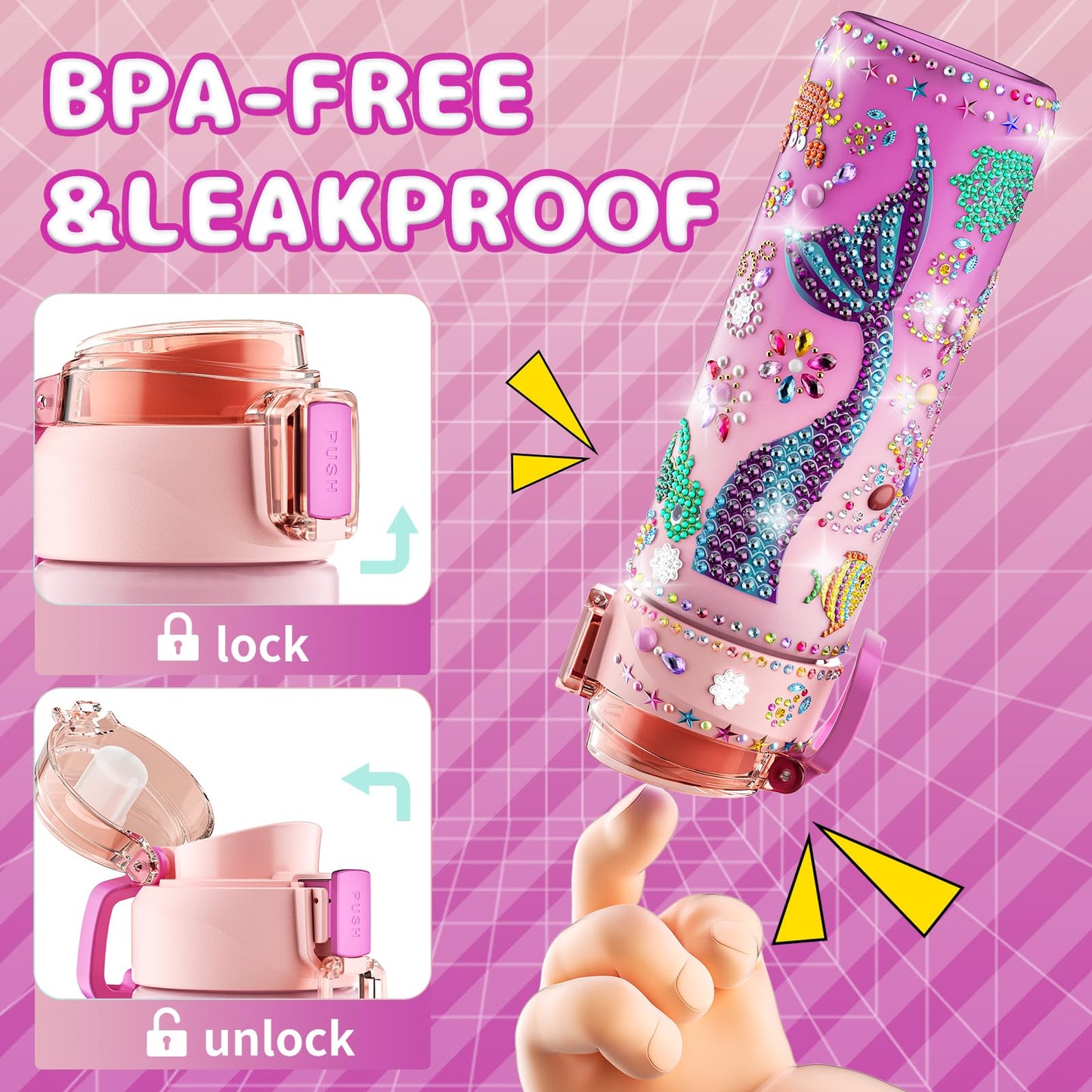 BOOH Decorate Your Own Water Bottle Kits for Girls, Mermaid Violets, BPA Free, Fun Arts & Crafts, Ages 4-12, Model WY-WB-C