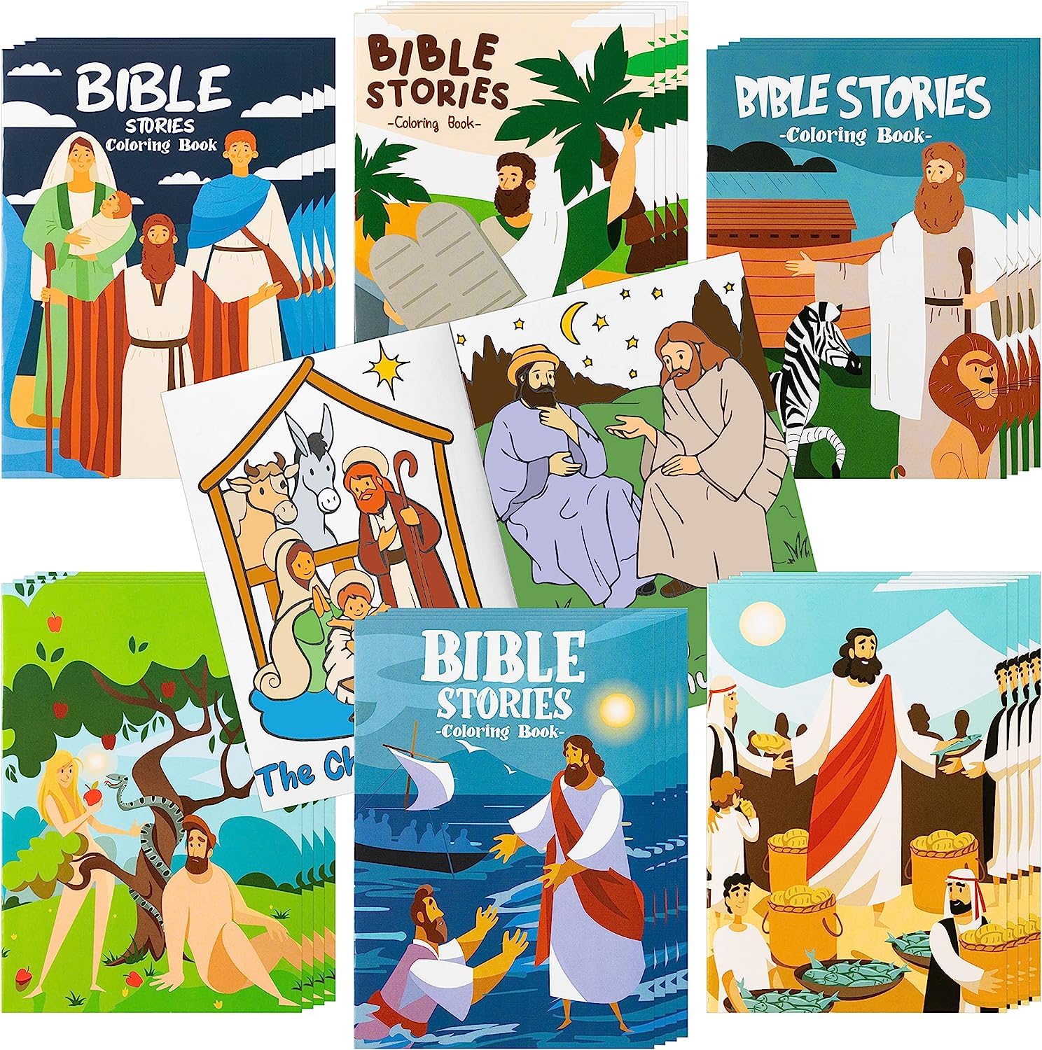 Haooryx Christian Bible Stories Coloring Books 24PCS Mini Booklets Crafts for Kids DIY Art Drawing Book with Jesus Angels Church