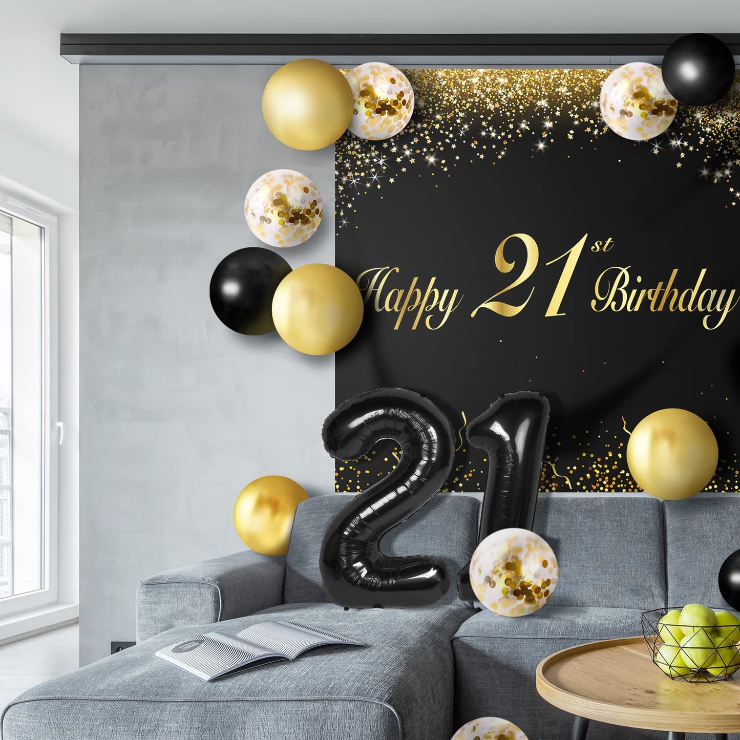 Happy 21St Birthday Balloons Black Set Decor - Cheers To 21 Years Old Party Theme Garland Banner Backdrop Decorations For Women