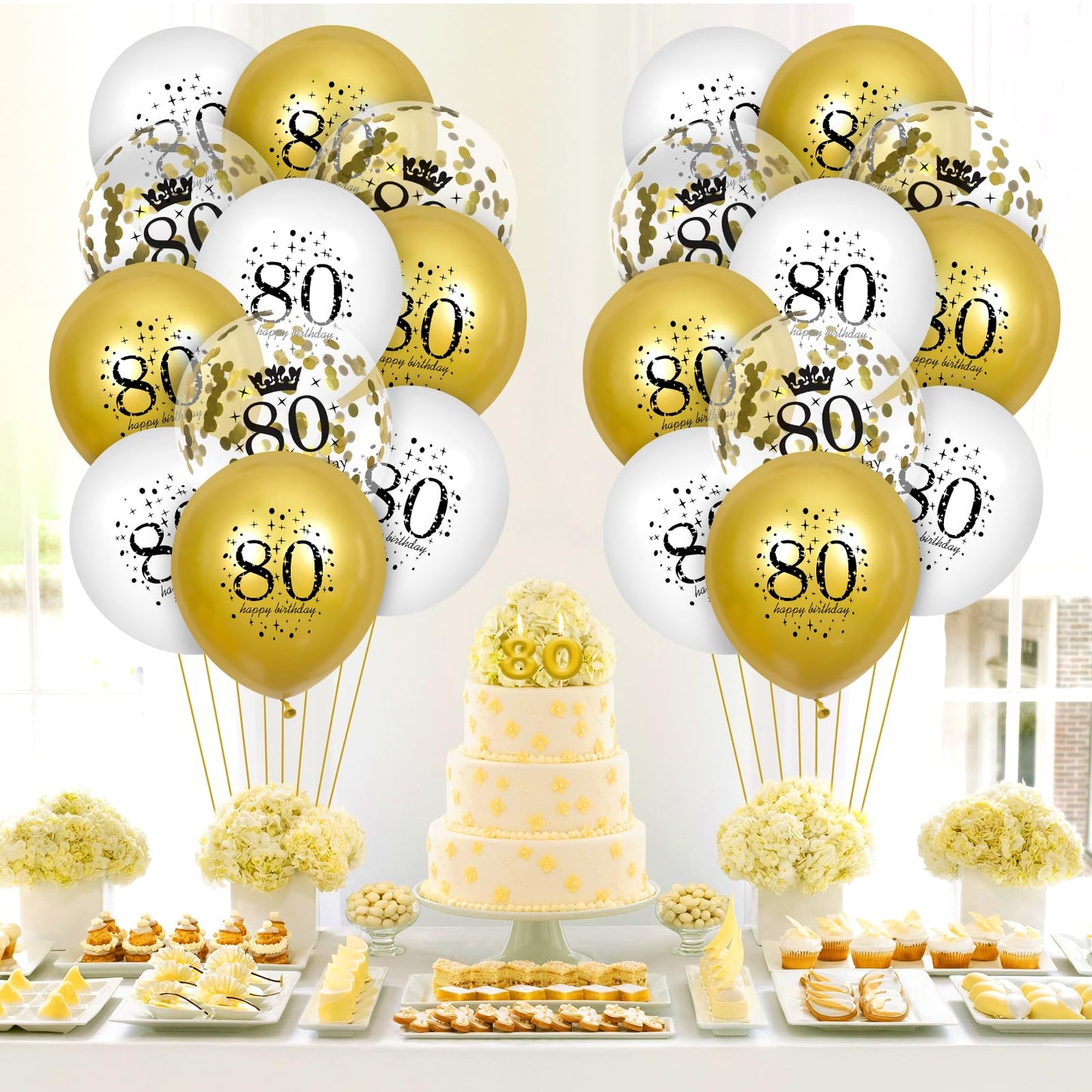 80Th Birthday Balloons 15Pcs White Gold Happy 80Th Birthday Balloons Confetti Balloons For Men Women 80 Anniversary Birthday Party Decorations White Gold Latex Balloons Birthday Decor Supplies 12 Inch