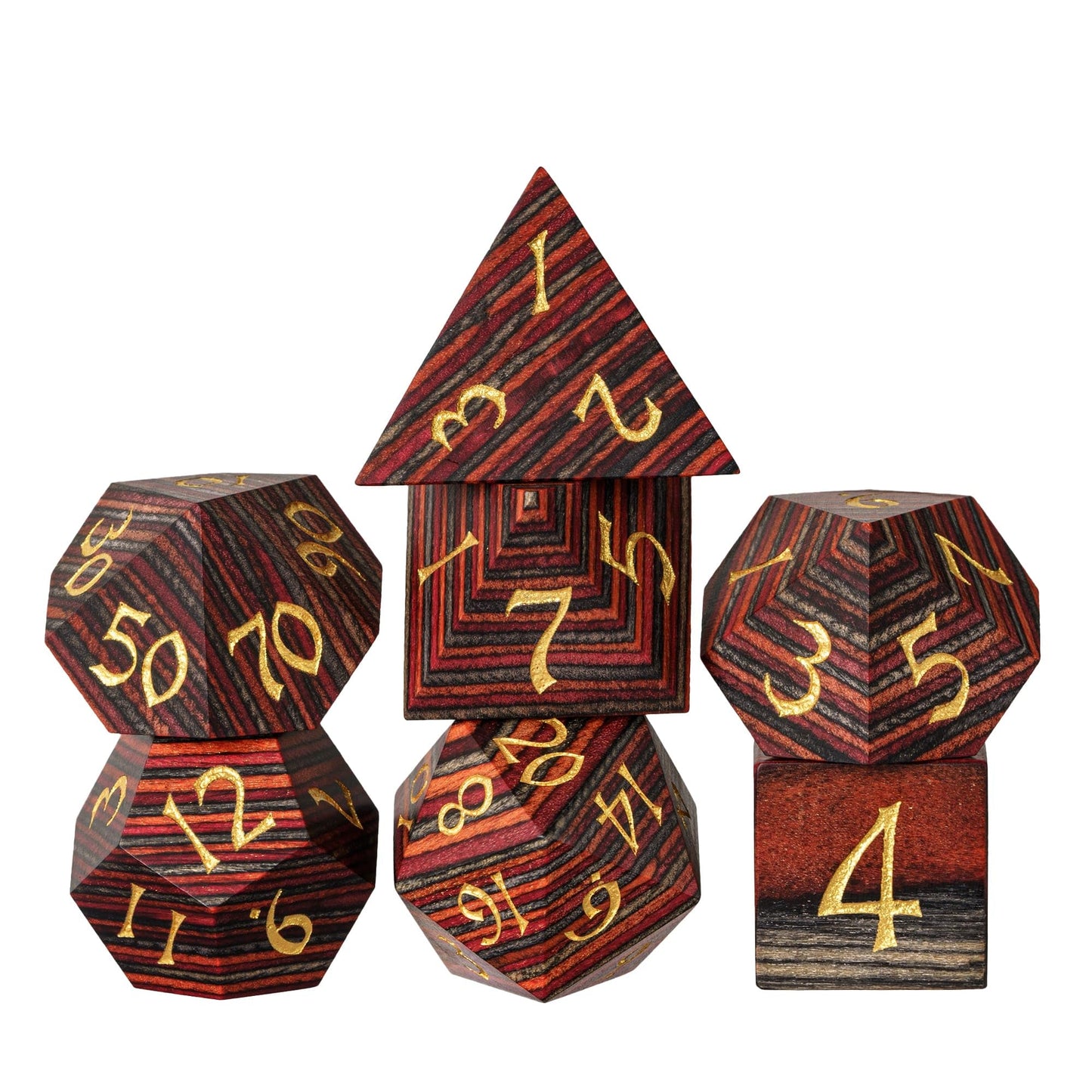 HDdais Wood DND Dice Set Red Orange Striped Handmade Wood Dice Set for Dungeons and Dragons Role Playing Games