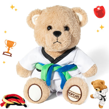 Hopearl Taekwondo Bear Karate Stuffed Animal Toy With Detachable Taekwondo Uniform And 6 Alternative Color Belts 1-10Th Gup, Plu