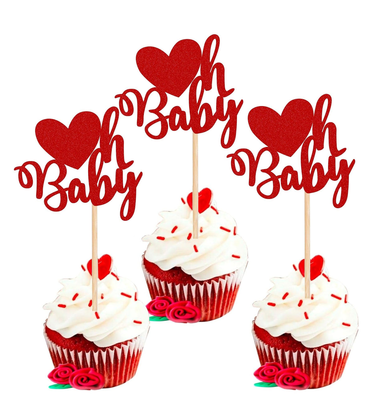 Incrizma 20 Pack ValentineS Day Oh Baby Cupcake Toppers With Glitter Sweet Love Baby Cupcake Food Picks ValentineS Day Theme B