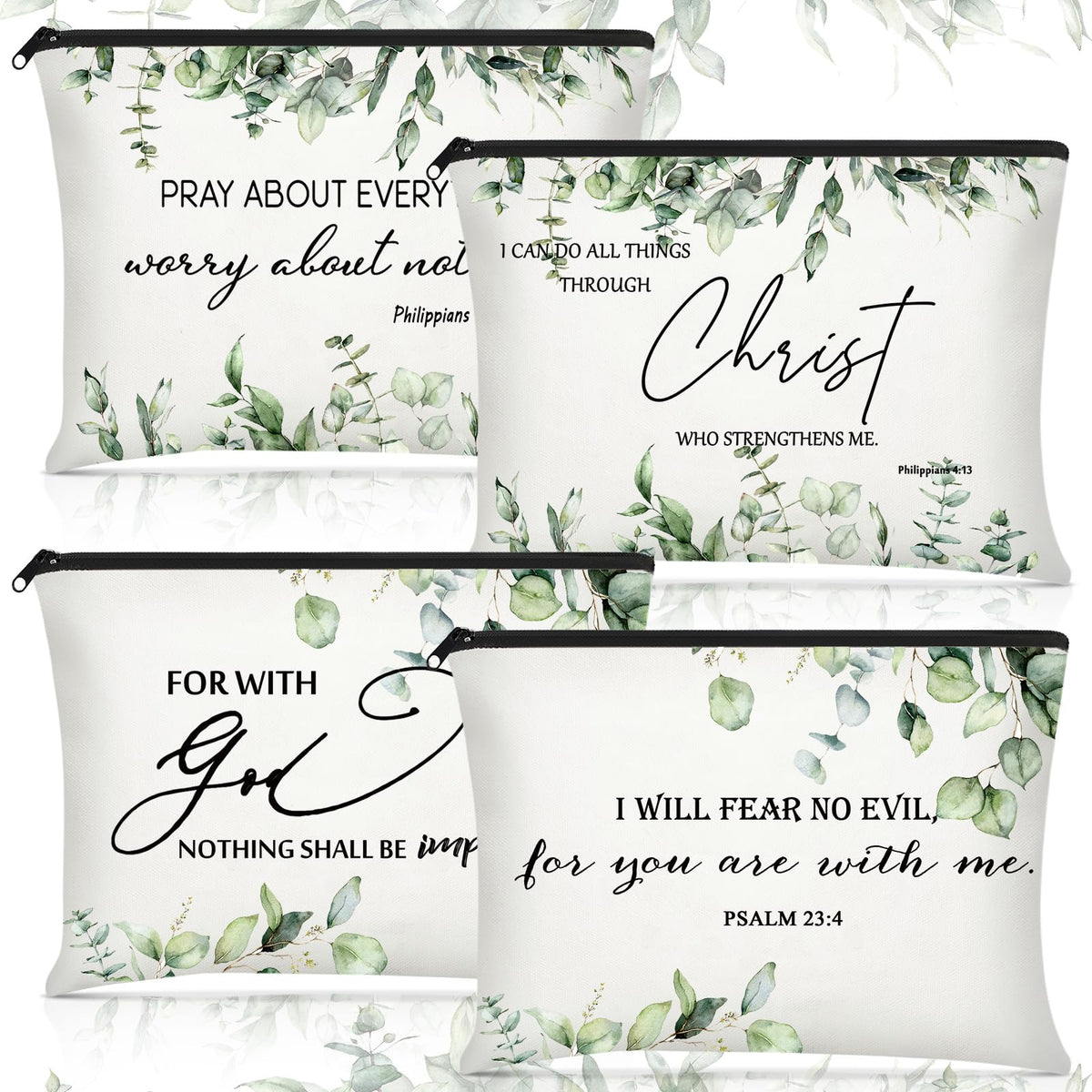 4 Pieces Motivational Gifts Bible Verse Women Makeup Bag Inspirational Quote Pencil Pouch Small Zipper Bible Bag Canvas Cosmetic