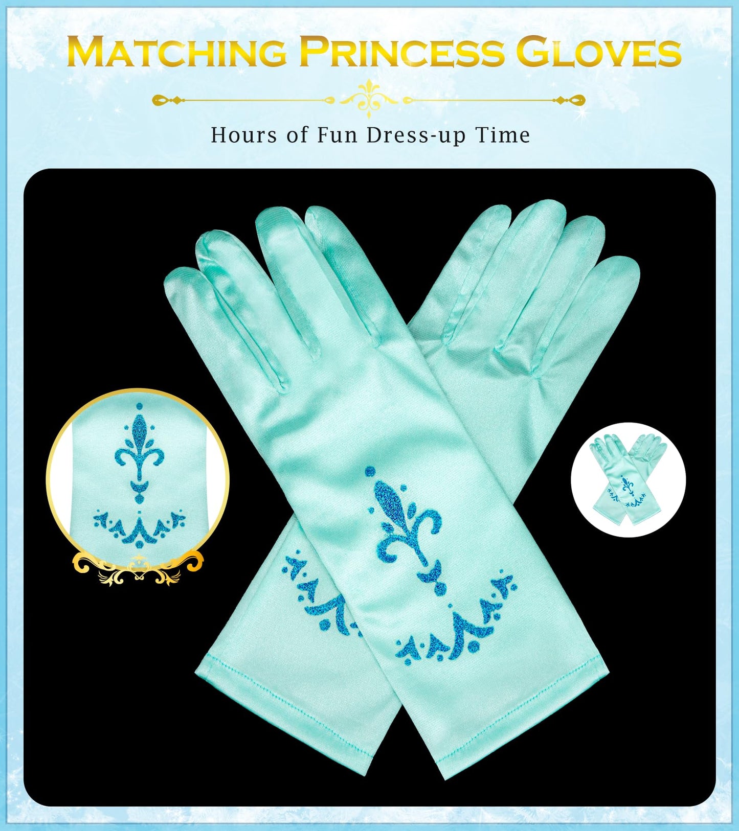 Bibuty Princess Dress Up Accessories Princess Gloves For Little Girls, Blue Toddler Gloves For Girls Princess Dress Up Set, Costume Gloves Set Toy Gift For 3 4 5 6 Year Old Toddler Girls