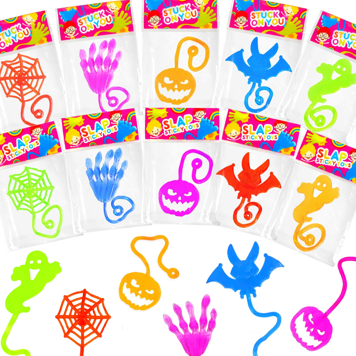 Boo Basket Goodie Bag Stuffers for Toddlers 200 Pcs, Halloween Bulk Sticky Hands Treats Non Candy Toys Gifts for Kids, Party Fav