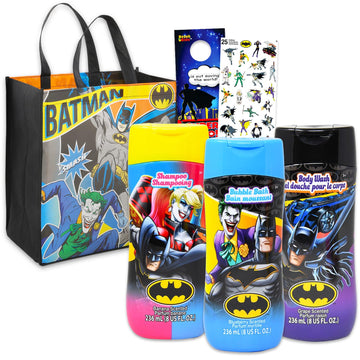 Ultimate Batman Bathroom Set - Bundle with Justice League Shampoo, Body Wash, Bubble Bath, Tote Bag, Stickers, More | Batman Bat