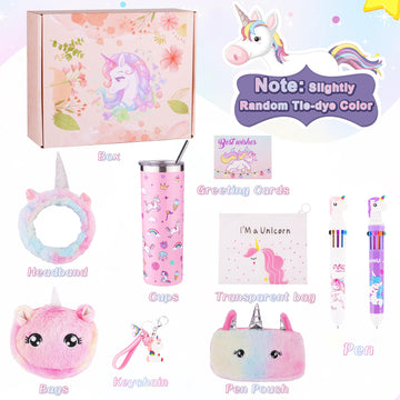 Haclury Unicorn Gifts Set For Girls Kids Toys Christmas Birthday Gift Box For Teen Girl, Little Girl Gift Age 6-8 Basket With St