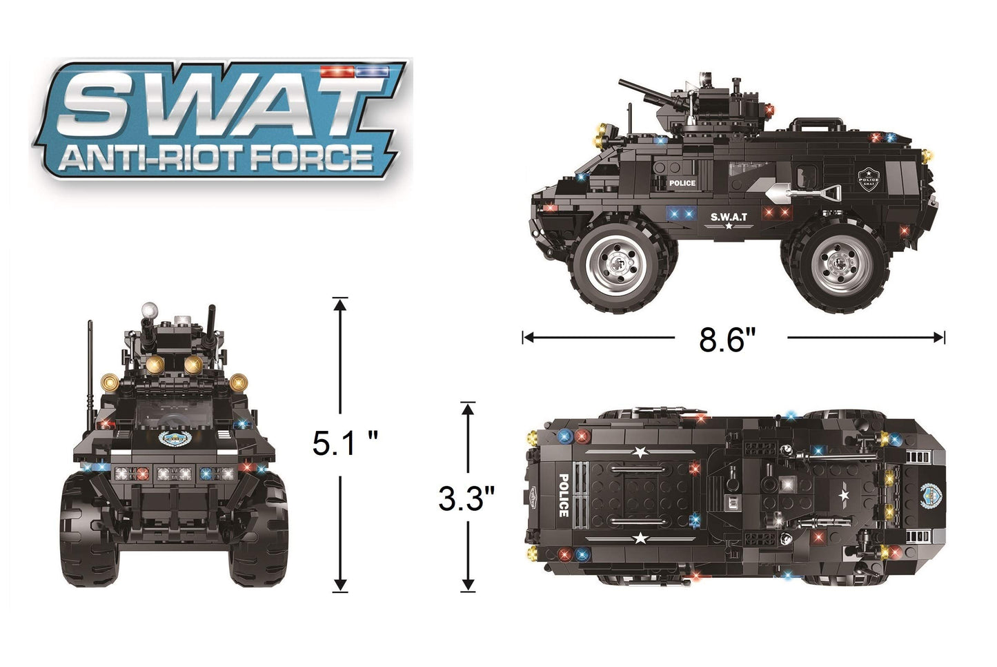 inFUNity QXB Swat Police Truck - Armored Tactical Transport Vehicle, 549 PCS Building Blocks, 13.39 inches, Plastic