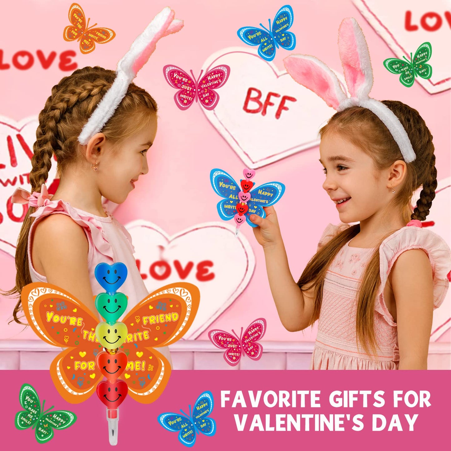 Feltom 28 Pack Valentines Day Gift Cards for Kids with Stacking Heart Pencils, Valentines Day Gifts for Kids Boys Girls, Valenti