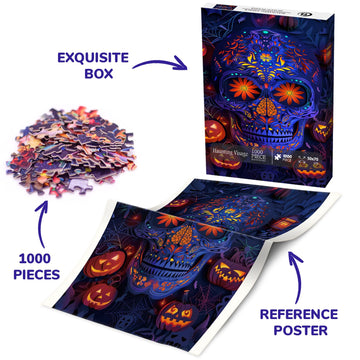 Halloween Horror Skull Puzzle For Adults 1000 Pieces, Holiday Flower Skeleton Jigsaw Puzzle, Pumpkin Ghost Spider Puzzle